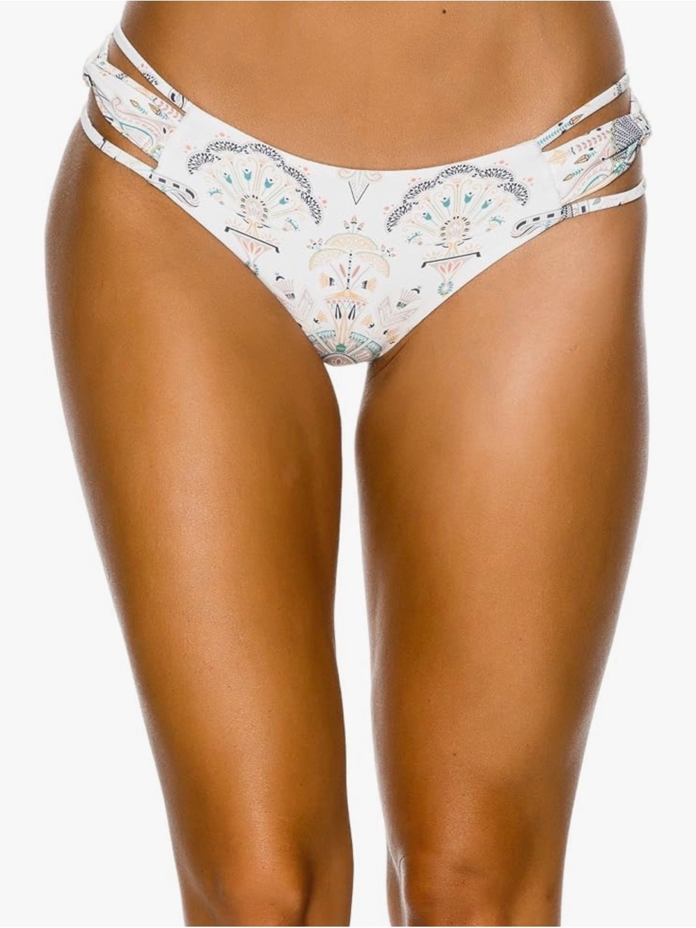 O'Neill Cream Bikini Cheeky Bottoms with Teal & Pink Accents Size Small NWT